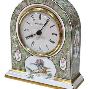 VTG Wedgwood Porcelain Green and Gold Bird Motif Clock